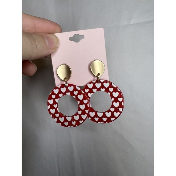 Heart Red/White/Gold Dangle Earrings NWT - Picture 1 of 4